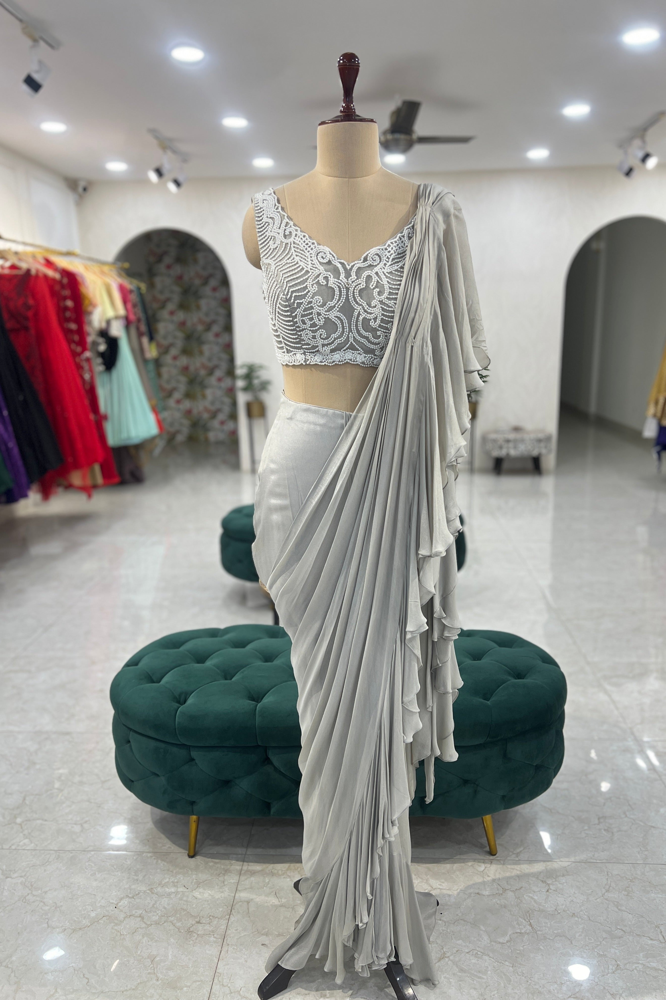 Grey Ruffle Saree